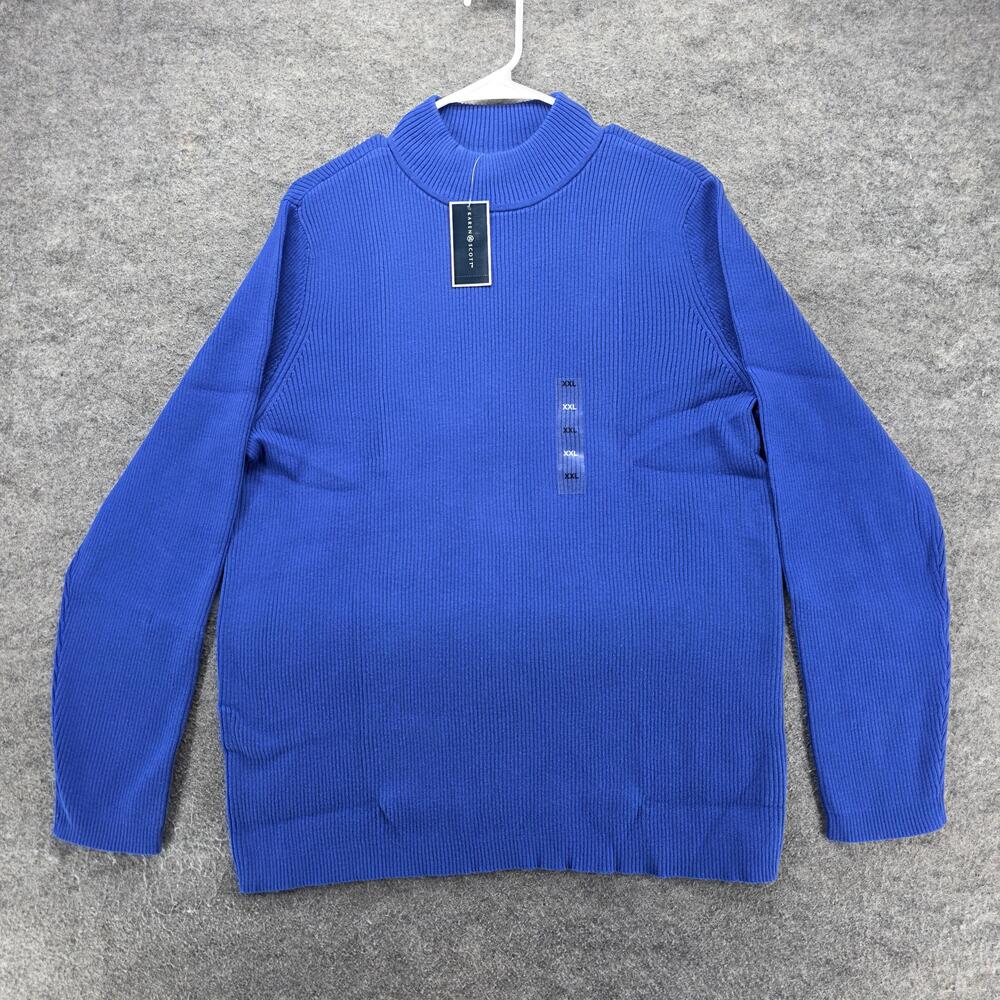 Karen Scott Pullover Sweater Womens 2XL Blue Mock Neck 100% Cotton Solid Ribbed